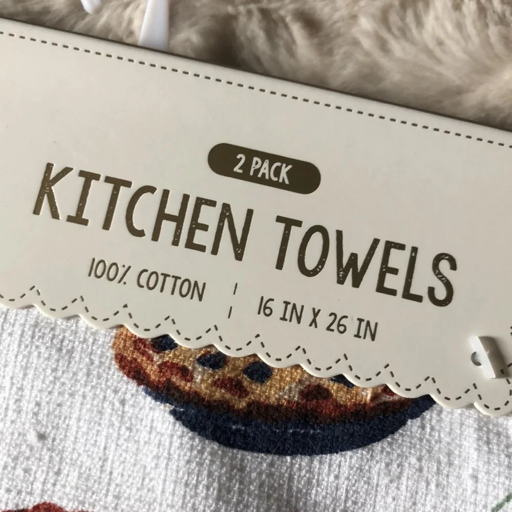 Kitchen Towels - White with Pie & Fruit Print